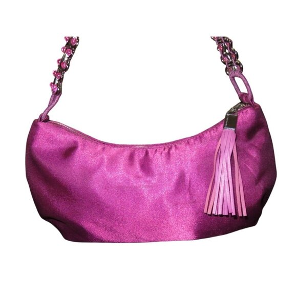 Elliott Lucca Fuchsia Pink Satin Intricate Rhinestone Beaded Handle evening bag - Picture 4 of 8